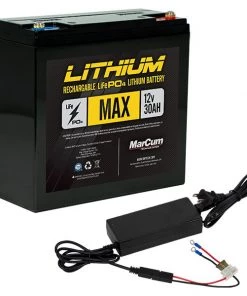 MarCum Lithium 12V 30AH LiFePO4 Max Battery And 3amp Charger Kit LI Batteries
