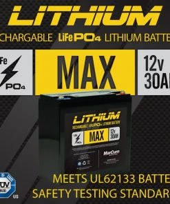 MarCum Lithium 12V 30AH LiFePO4 Max Battery And 3amp Charger Kit LI Batteries